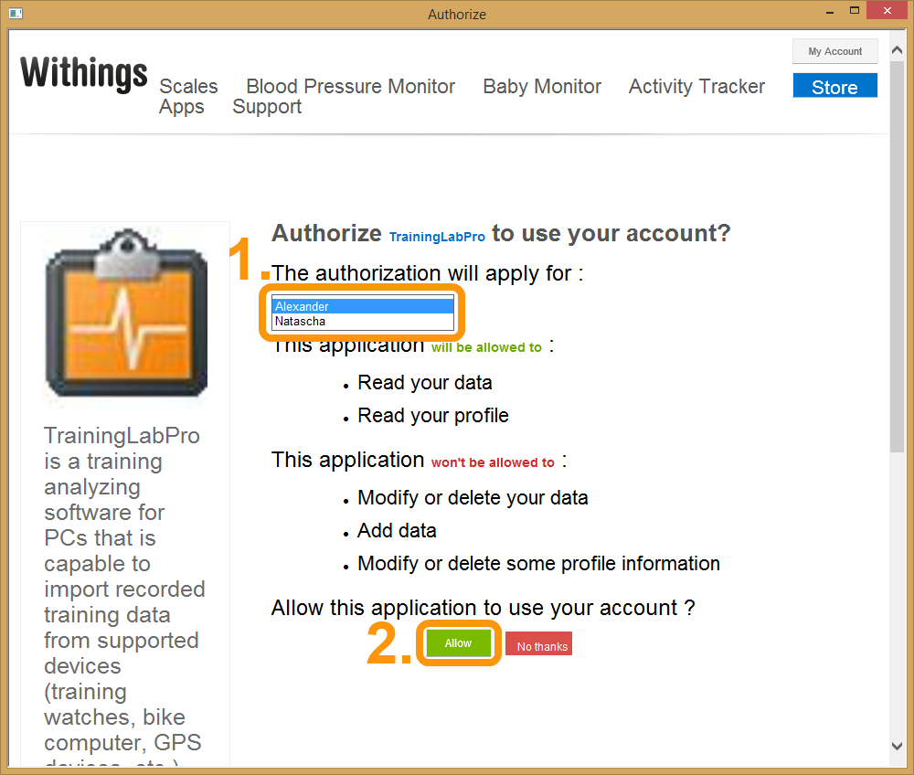 Withings Authorisierung